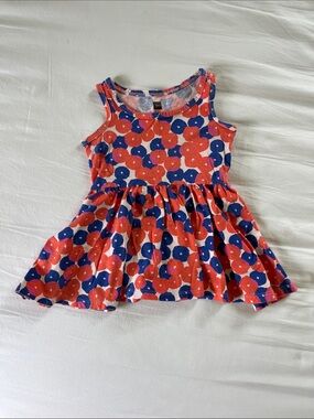 Girls' Coral and Navy Floral Sleeveless Dress Tea Collection
